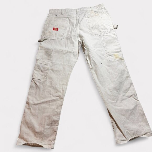 Dickies Mens Carpenter Work Pants Beige Heavily Distressed Paint-Splattered Size - Picture 3 of 12